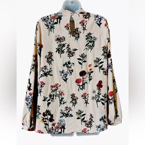 NWT Loveriche Boho Botanical Floral High Neck LS Keyhole Blouse Top Size L - Picture 3 of 12